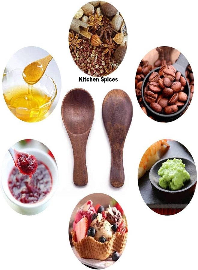 إكسفور مجموعة من 10 ملاعق خشبية صغيرة، ملاعق خشبية مدمجة للملح والعسل والقهوة والشاي والسكر، ملاعق خشبية صغيرة، لون بني (3 بوصات) - Image 3